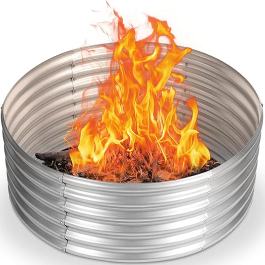 48 inch Fire Pit Ring, 4FT Galvanized Fire Ring, Wood Burning Fire Pits Ring, Outdoor Fireplace Height 18 Inch, Round Camp Fire Ring, Bonfire Pit for Camping, Backyard (4x4x1.5FT)