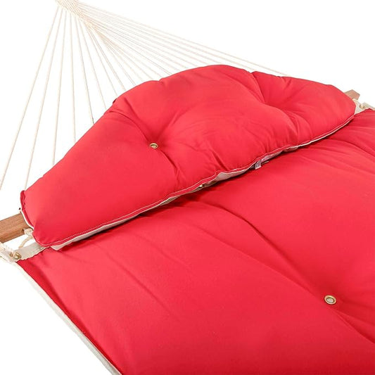 Nags Head Hammocks Jockey Red Sunbrella Tufted Hammock – 13 ft. x 55 in., 2-Person, 450 lb Capacity, Detachable Pillow, Cumaru Spreader Bar, Galvanized Hardware, Handcrafted in The Carolinas