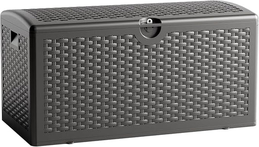 80 Gallon Resin Storage Box, All-Weather, Lockable Multi-Purpose Deck Box for Outdoor Cushions, Patio Items, and Garden Equipment, (Pure Black)