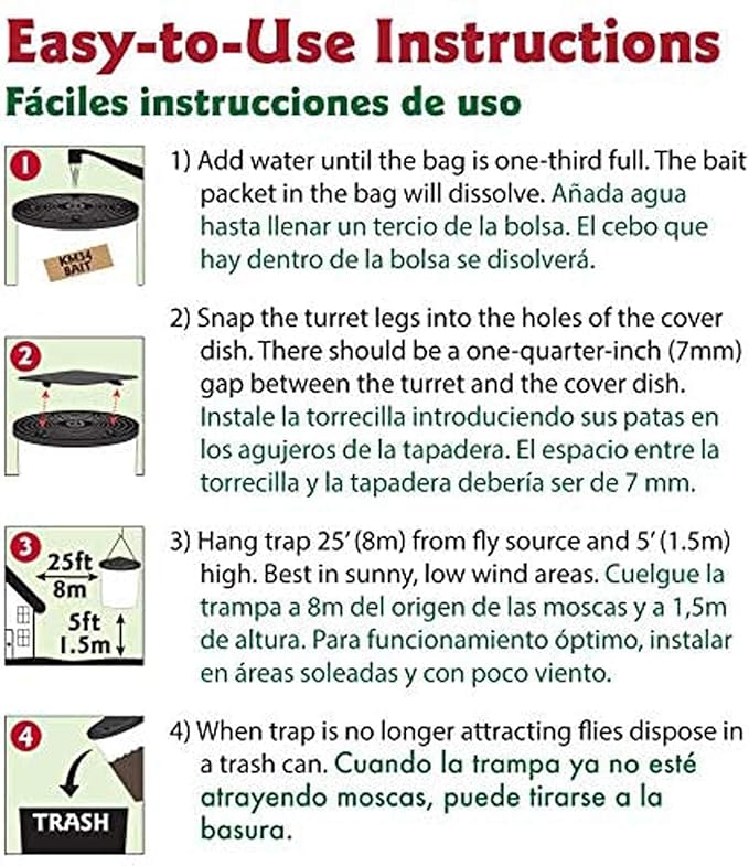 Flies Be Gone Fly Trap - Disposable Non Toxic Fly Catcher, Made in USA - Natural Bait Trap for Patios, Ranches, Outdoor Environments - Keeps Flies from Coming Indoors, Disposable Fly Catcher, 5-Pack
