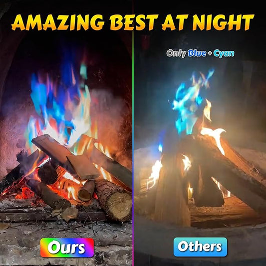 HGD (50 PCS) Magic Campfire Fire Color Changing Packets for Fire Pit, Indoor/Outdoor Fireplace, Bonfire - Rainbow Magical Flame, Camping Accessory, Compatible with Wood