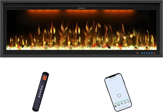 48" Smart Electric Fireplace Inserts,Slim Fireplace with APP Control & Remote Control& Touch Panel,13 Adjustable Flame Color&13 Fuel Bed Colors,750W/1500W,Black