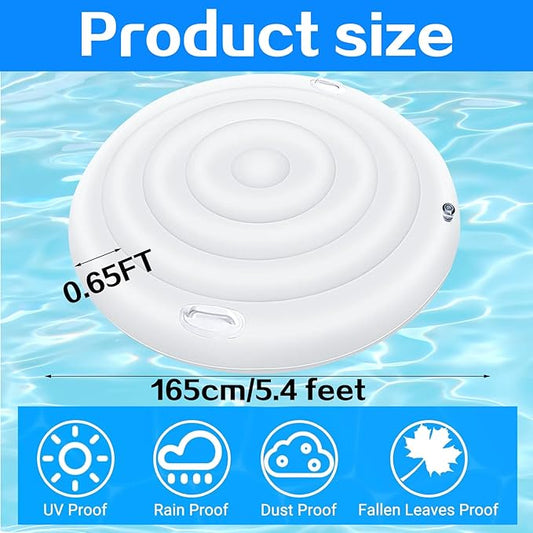 5.4 Ft Inflatable Hot Tub Cover, Round Hot Tub Cover, Foldable Hot Tub Lid with Handles on 2 Sides for 4-6 Person Hot Tub, Energy Saving and Rain Protection Overflow Cover for Outdoor Hot Tubs