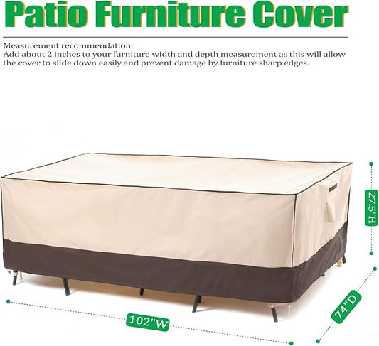 F&J Outdoors Patio Furniture Covers, Waterproof Anti-UV for Table and Chairs Set, 102"Wx74"Dx27.5"H