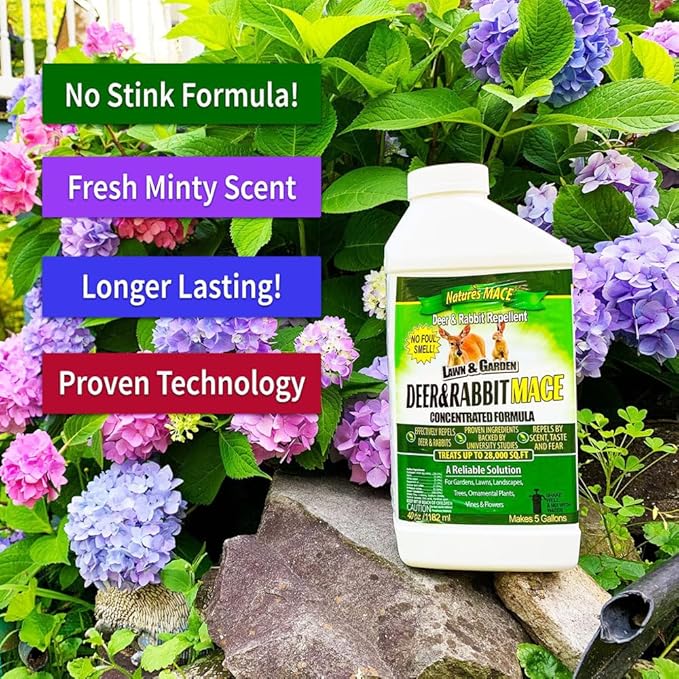 Nature’s Mace Deer and Rabbit MACE, Deer Repellent Spray For Plants, 40oz Ready-To-Use, Deer Deterrent, For Home & Garden, Protect Plants Fast, Keep Deer Out, Safe Around People, Pets, Plants, Produce