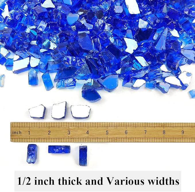 Fire Glass for Propane Fire Pit, 1/2 Inch High Reflective Fireplace Glass Rocks for Fire Pit Table, Fire Pit Glass Rocks for Outdoor Fire Table and Landscaping, 5 lbs, Cobalt Blue