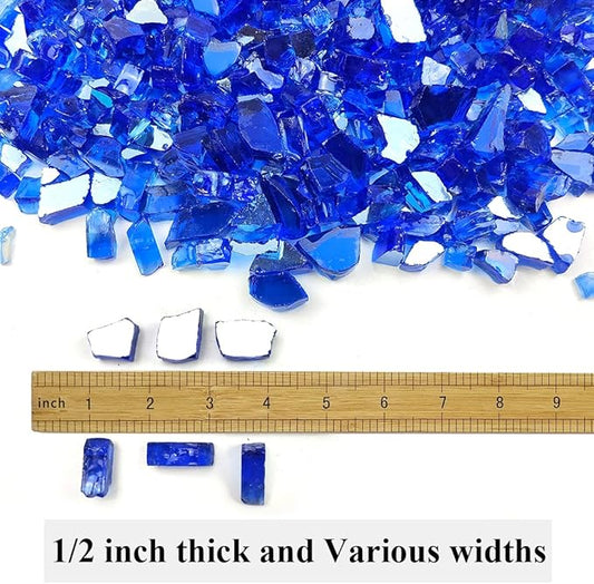 Fire Glass for Propane Fire Pit, 1/2 Inch High Reflective Fireplace Glass Rocks for Fire Pit Table, Fire Pit Glass Rocks for Outdoor Fire Table and Landscaping, 5 lbs, Cobalt Blue