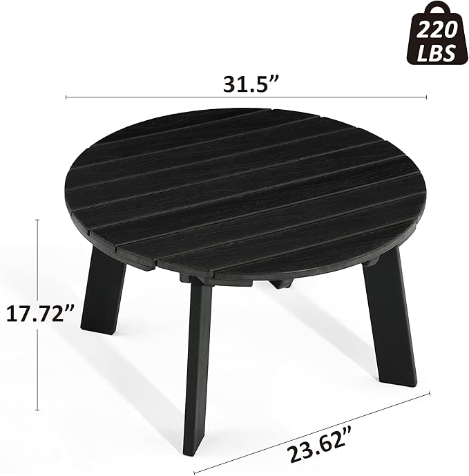 MINPINSER Outdoor Round Coffee Table, Adirondack Patio Coffee Table, Outdoor Large Side Table for Balcony Lawn (Black)