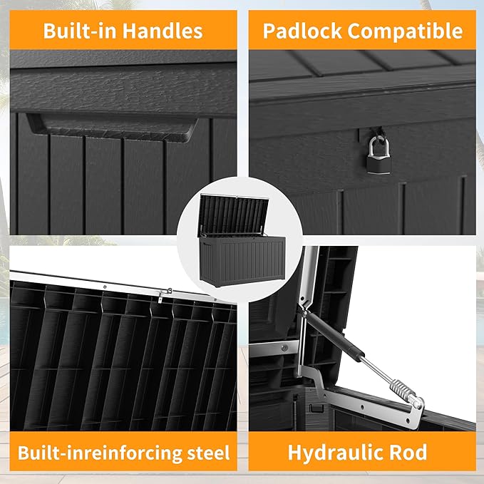 281 gallon Deck Boxes Resin Material Outside Storage Box Large Storage Bins with Lids Deck Boxes Outdoor Waterproof for Outdoor Use