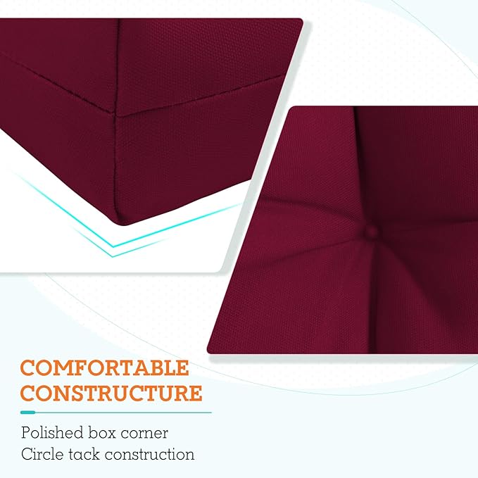 EAGLE PEAK Tufted Outdoor/Indoor High Back Patio Chair Cushions, Set of 2, 46'' x 22'', Red Purple