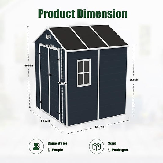 6X6 FT Resin Outdoor Storage Shed, Plastic Garden Sheds with Waterproof Roof & Air Vent,Outside Patio Storage House Tool Shed with Window &Lockable Door for Backyard, Lawn, Dark Grey