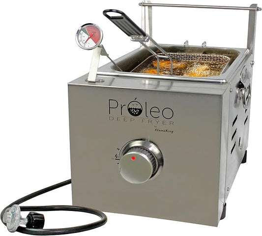 Flame King Proleo Tabletop Propane Deep Fryer with Oil Thermometer, 2.5 Gallons Capacity, with 5-FT Propane Regulator Hose