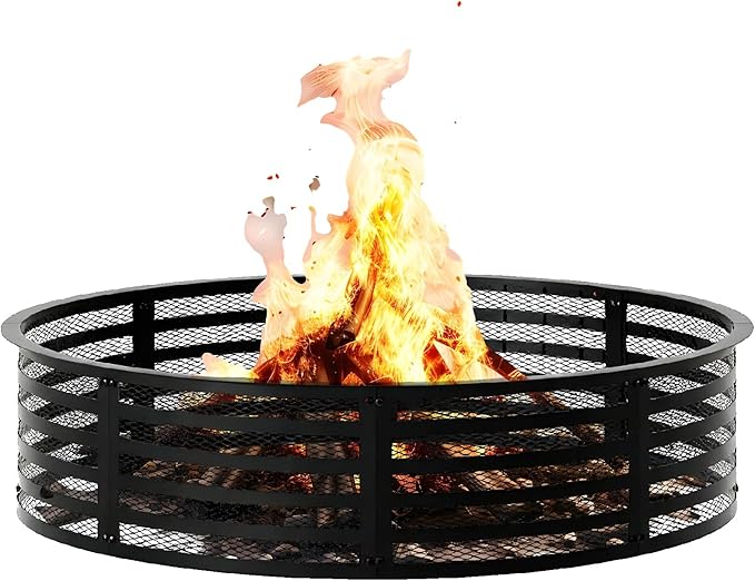 Smokeless Fire Pit Ring, 60 Inch Inner/62 Inch Outer, 11.9" Height, Heavy Duty Metal Fire Ring for DIY Fire Pits, Outdoor Above or In-Ground, Camping Garden Patio Backyard