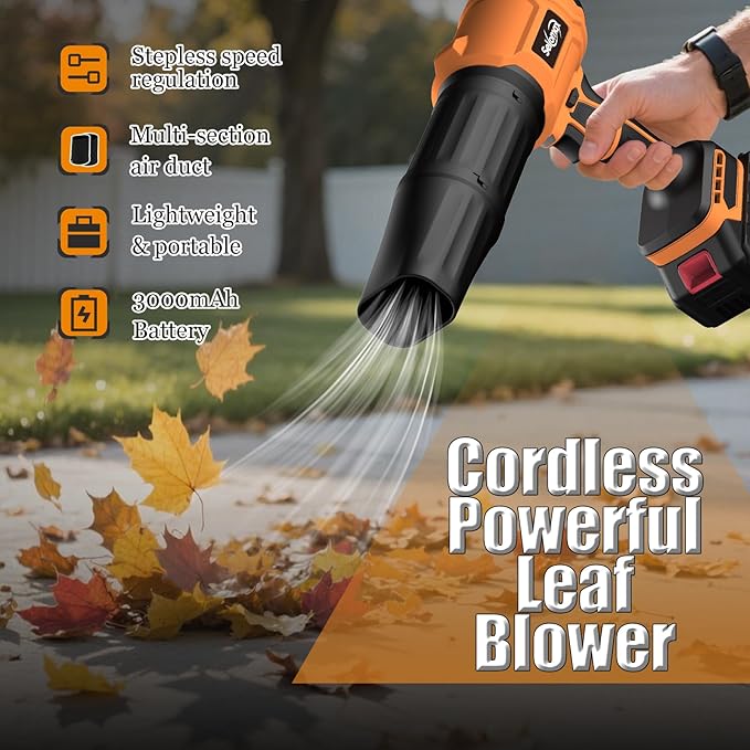 Leaf Blower Cordless with Battery and Charger,Mini&Portable Handheld Blower for Lawn Care High Power 21V 2X3.0Ah Batteries 2 Extended Tubes Lightweight Turbo Jet Sopladora De Hojas