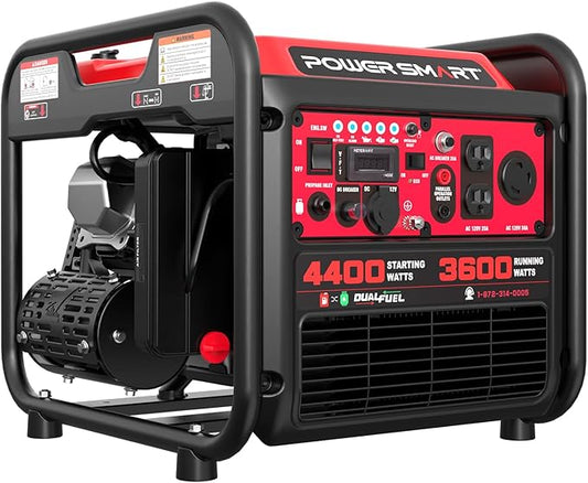 4400-Watt Dual Fuel Portable Inverter Generator, PowerSmart Gas Powered, CO-Sensor, Lightweight & Quiet for Home Use and Emergency Backup, Camping, EPA Compliant