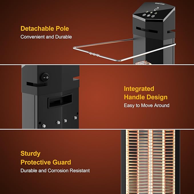 Outdoor Heaters for Patio,1500W Electric Infrared Radiant Heater with Remote,37IN Portable Tower Space Heater with 12H Timer,Tip-over Protection for Garage,Backyard,Porch,Indoor,Black