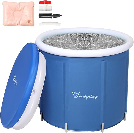 XL Ice Bath Tub for Athletes & Adults - 105 Gallons Ice Tub, Cold Plunge Tub with Cover, Ice Plunge Tub for Recovery & Cold Water Therapy, Inflatable Ice Bath Barrel for Indoor Outdoor - Blue