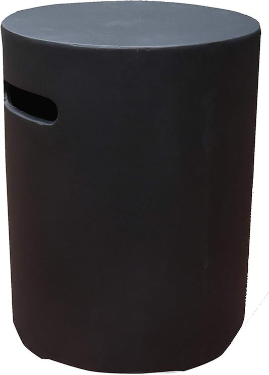 AMS Fireplace | Elementi 20lb Propane Tank Cover (Cylinder Smooth - Black) | GFRC, Black Color, Round Shape, Size - 15.7 x 15.7 x 20 inches | Suited for Propane Tank Fire Pit