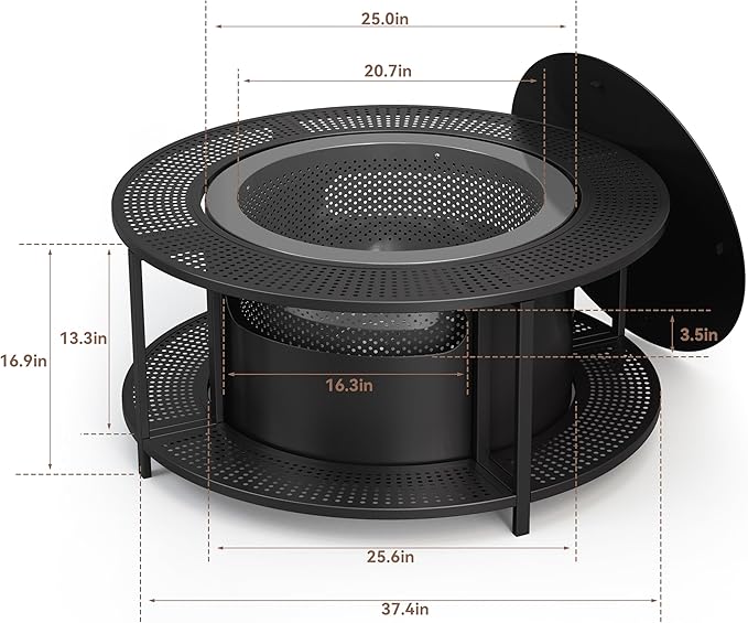 Kurapika 37 inch Smokeless Firepit with Removable Base for Ash, Wood Burning Fire Pits for Camping, Low Smoke for Outside, Easy for Cleaning, Ideal for 6 or More People