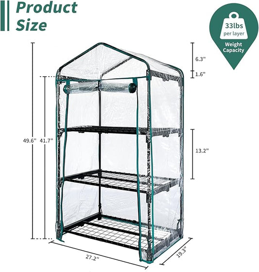 3 Tier mini Indoor Greenhouse Upgraded with Shelf Clips,27"x19"x50" Greenhouse for Indoors&greenhouses for Outdoors with PVC Cover and Roll-Up Zipper Door