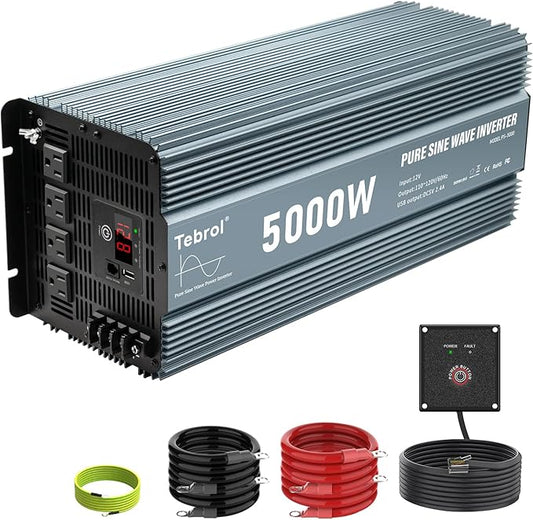 5000 watt Pure sine Wave car Power Inverter 12v to 110v /120V Inverter for car Vehicles Truck Camping Solar Panel Power Converter Adapter with Clamps Inverter 5000W