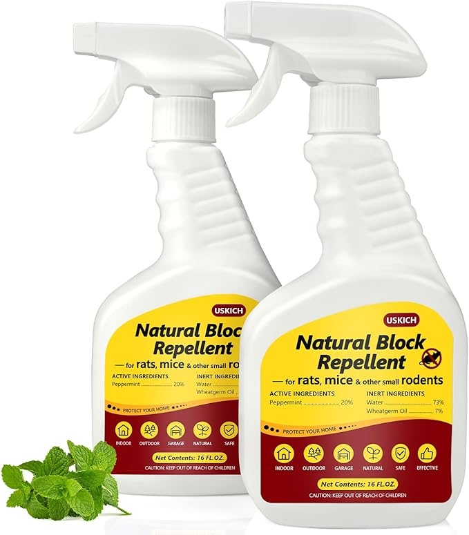 Peppermint Oil Rodent Repellent Spray for Vehicles -2 Pack Rodent Repellent & Mouse Repellent Spray, Natural Mice Repellent for Car Engines, RVs, Trucks & Boats - Safe Indoor & Outdoor Use,16oz