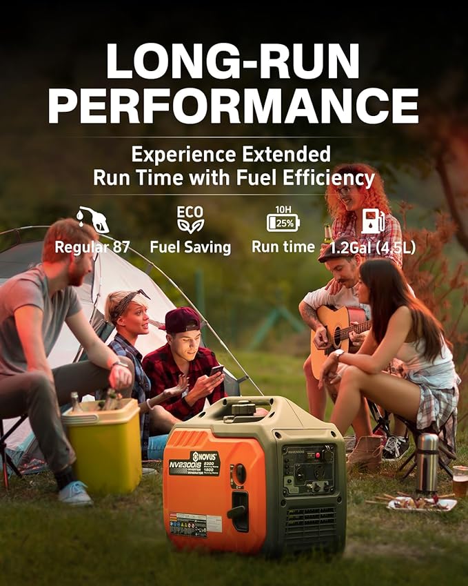NOVUS 2300-Watt Portable Inverter Generator, Gas Powered, RV Ready, Quiet Small Gas Generators for Home Backup, Outdoor Camping, Parallel Capable, with CO Sensor, EPA Compliant
