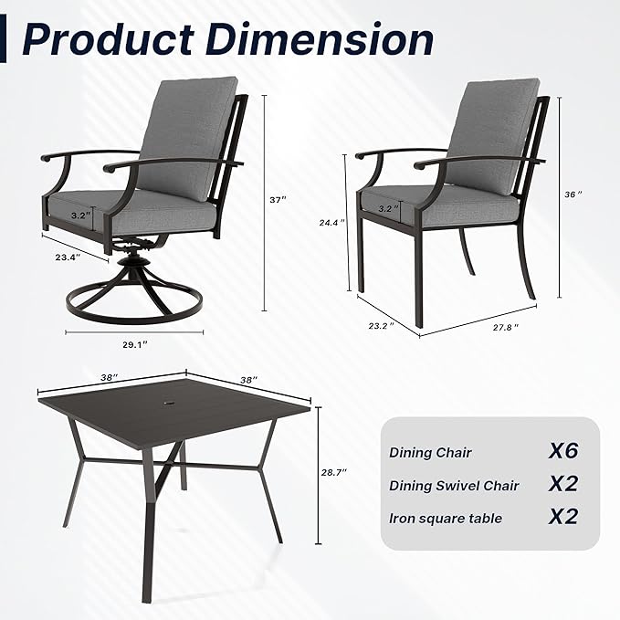 Outdoor Dining Set Patio Dining Table and Chairs Set Outdoor Furniture Set (Grey, 10 Dining Set)