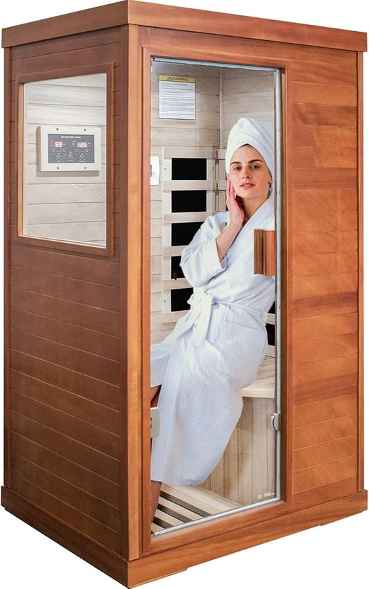 Far Infrared Sauna Home Sauna Spa Room Low-EMF Wood 800W Indoor Saunas with Control Panel and Tempered Glass Door, Room:35.2 * 27.6 * 61.6Inch