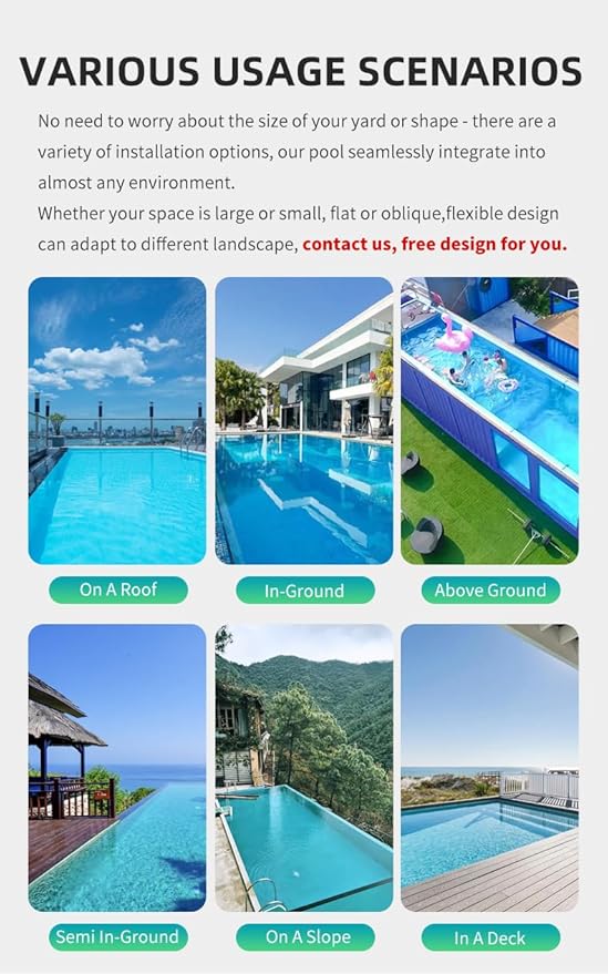20ft/40ft Outdoor Swimming Pool Large Above-Ground Backyard Pool Luxury Prefab Container Swimming Pools for Family Leisure, Home Entertainment and Daily Garden Relaxation