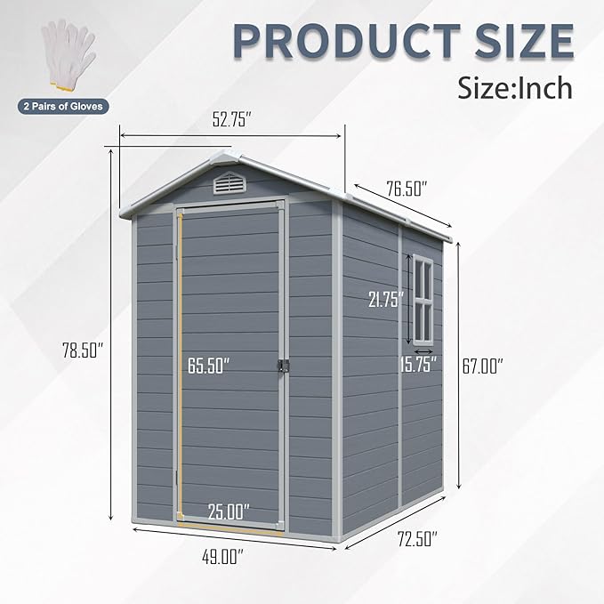 Resin Storage Shed 4x6 ft Outdoor Storage Shed with Floor and Window, Lockable Door Plastic Tool Sheds with Vents, Waterproof Sheds for Garden, Patio, Backyard, Yard, Lawn, Grey