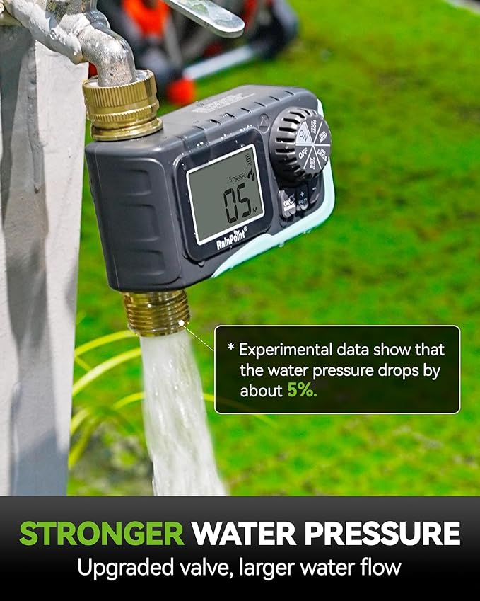 RAINPOINT Sprinkler Timer, 100% Metal Pipe Water Timer for Garden Hose, Programmable Hose Controller for Watering, Sprinkler Controller with Manual Watering/Rain Delay for Outdoor Lawn & Garden 1 Zone