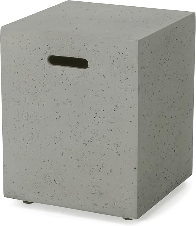 Propane Tank Cover Table for Fire Pits, 20 LB MGO Propane Tank Holder with Side Handles, Outdoor Tank Storage Side Table for Patio, Gas Griddle, Light Gray