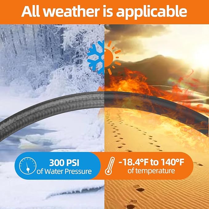 SPECILITE Garden Water Hose 25 ft x 3/4 in Heavy Duty, Flexible and Lightweight, Burst 600 psi, Kink-less Hybrid Rubber Pipe for Backyard, 3/4'' Brass Fittings, Black
