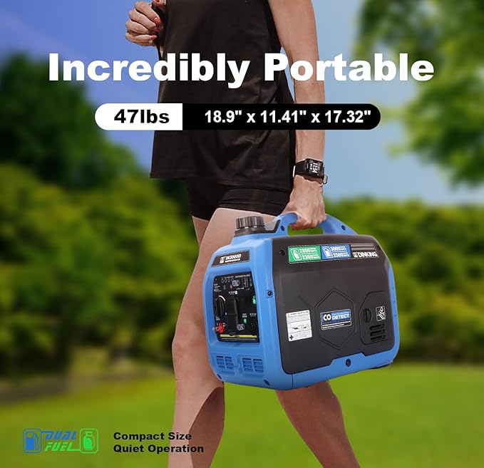 DK 3000W Dual Fuel Inverter Generator, Gas LPG Powered, Quiet Lightweight, Parallel Ready, CO Alert, EPA Compliant, for RV Outdoor Camping Tailgating (DK3000iD）
