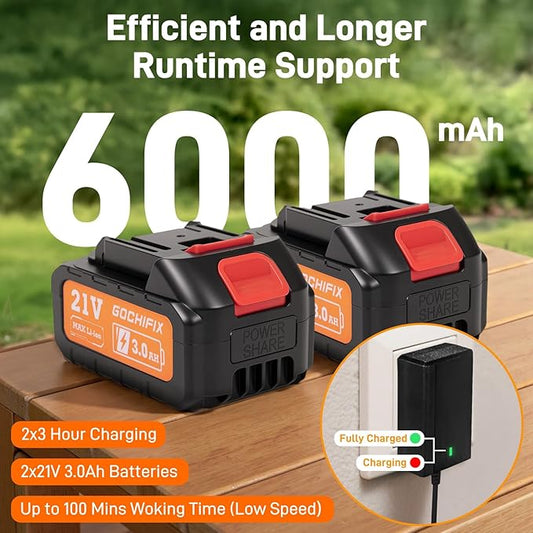 Leaf Blower Cordless, 2 * 21V 3.0Ah Battery and Charger, 5 Speed Levels, Lightweight 180 CFM 130 MPH Electric Powered Blower w/Extension Tube for Patio Lawn Care, Leaf Dust Blowing