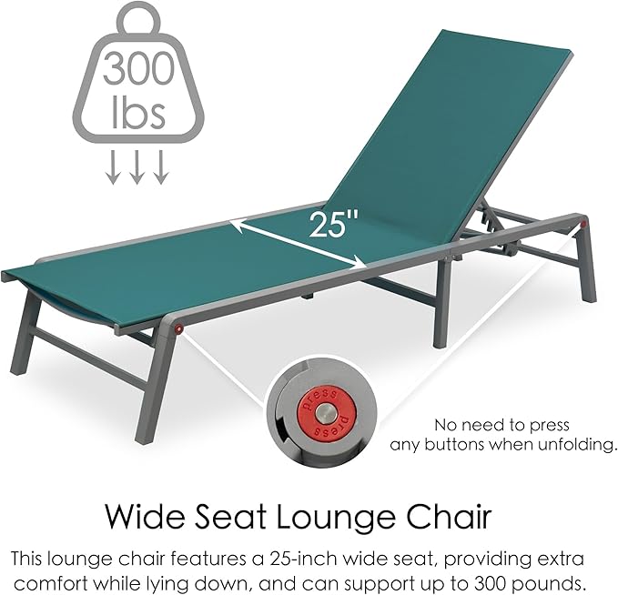 Kozyard Lounge Chair Outdoor Foldable Outdoor Lounge Chair (2MintGreen Textilence W/Table)