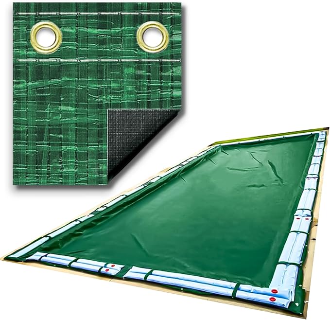 SWIMLINE HYDROTOOLS Ripstopper Heavy Duty Pool Cover For Above Ground Swimming Pools |21 X 37 FT Cover | Green / Black | Water Tube Sleeves | UV Protected For 16X32 FT Rectangle Pools | RIG1632R