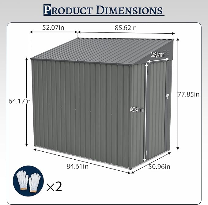 4x7 FT Outdoor Storage Shed Lean to Shed,Metal Shed W/Lockable Door & Air Vent,All Weather Waterproof Garden Tool House W/Reversible Installation,for Backyard,Patio,Lawn,Olive Gray