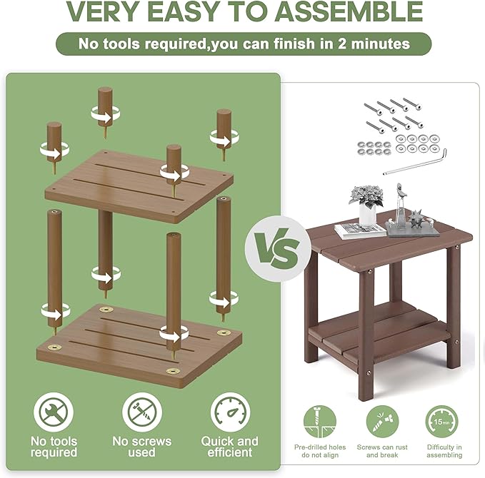 LEJANEOYE Outdoor Side Table, 2-Tier Small Outdoor Table for Patio, Adirondack Side Tables for Outside or Indoor, Bamboo End Table for Pool, Porch, Weather Resistant Easy Maintenance,Brown