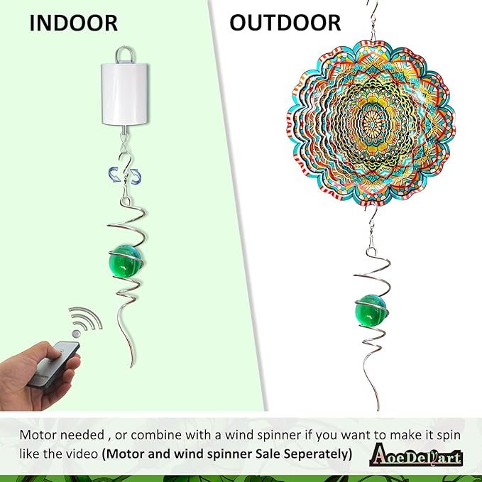 Aoedelyart Wind Spinner Tail Gazing Ball Spiral Decorative Wind Spinner Sun Catcher 11inch Tail and 2 inch Glass Orb. Indoor Outdoor Garden Decoration Wind Sculptures-13 inch Height (Green)