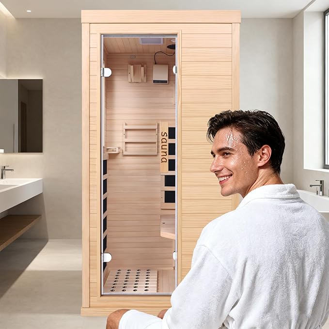 Far Infrared Sauna Room for Home Use - 1350W Natural Hemlock Indoor Personal Wooden Personal Dry Sauna with Rapid Heating, Perfect for Athletes, Busy Professionals & Arthritis Sufferers