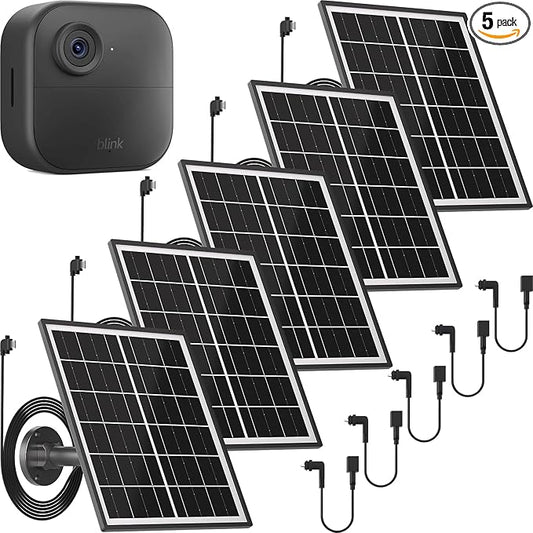 5 Pack 5W Solar Panel Charger Compatible with All-New Blink Outdoor 4 (4th Gen)/(3rd Gen) & Blink XT3/XT2/XT Cam, Power Your Blink Indoor or Outdoor Cam Continuously with 13.1 Ft Power Cable and Mount