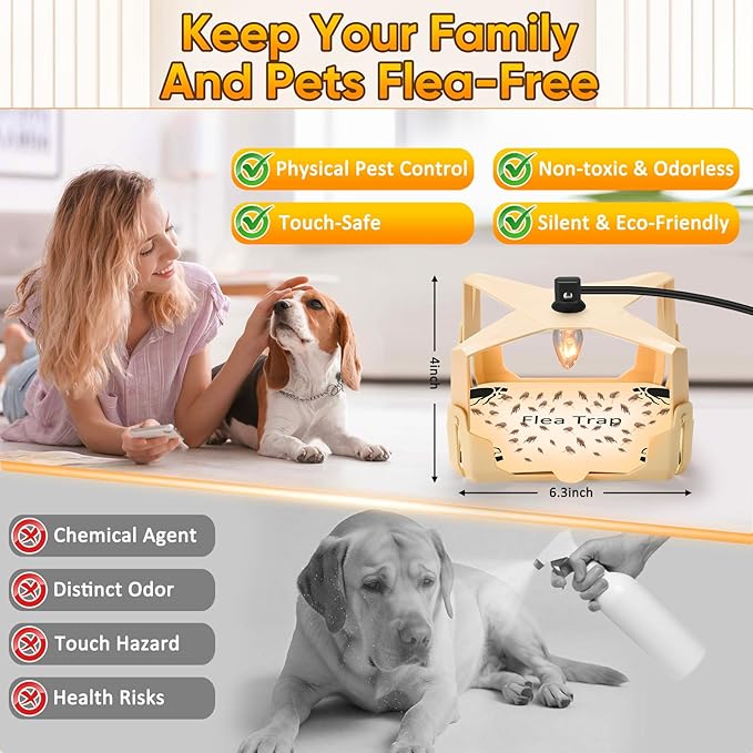 Flea Trap for Inside Your Home - 6 Bulbs & 8 Sticky Glue Boards for Bed Bug Control, Flying Insects Killer, Trap Pest Control for Bugs Gnats Moths Indoor and Outdoor（Off-White）