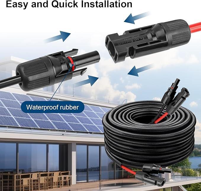 Solar Panel Extension Cable - 10AWG 30FT Solar Wire with Female & Male Waterproof Connector Flame Retardant Protective Sleeving PV Wire for RV, Photovoltaic Systems, Home, Boat, Solar Panels, Car