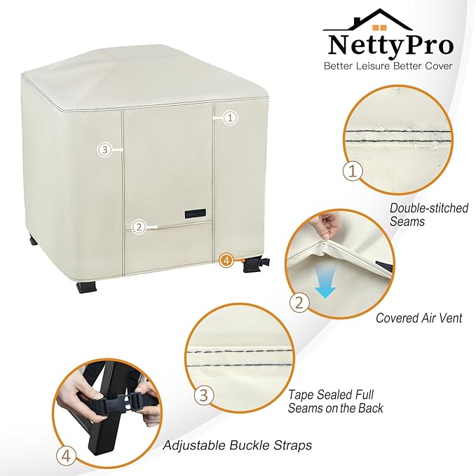 NettyPro Fire Pit Cover Square Waterproof Outdoor Firepit Cover for Gas Propane Fire Pit Table, 40 x 40 x 24 inch, Beige