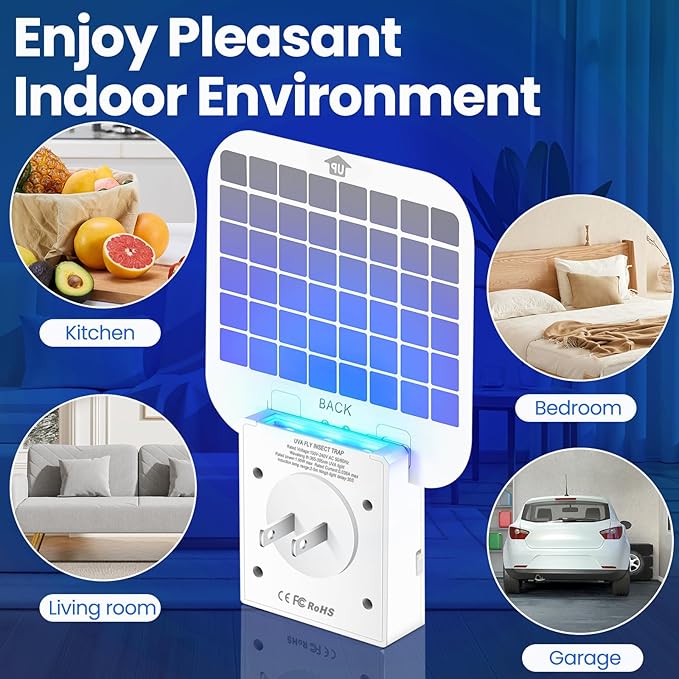 Fly Trap Indoor, 2 in 1 Plug in Fruit Fly Traps for Indoors with Auto Night Light Gnat Traps for House Indoor Flying Insect Trap for Fruit Flies Moths Mosquito (1 Device + 5 Glue Cards)