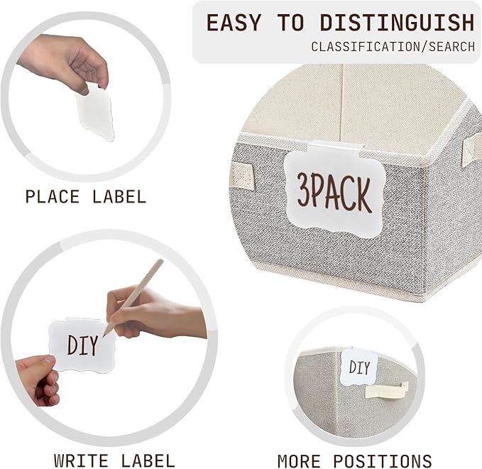 Closet Organizers and Storage with Labels Clip,Trapezoid Storage Bins,Storage Baskets for Shelves,Gift Basket Empty for Birthday,Books,Foldable Toy Storage Organizer,Large,Honey Beige,3-Pack