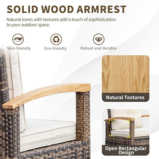 MEISSALIVVE 6 Pieces Patio Furniture Sets with Fire Pit Table, Wicker Outdoor Conversation Sets with 2 Swivel Rocker Chairs, 2 Sofas and Side Table(Brown)