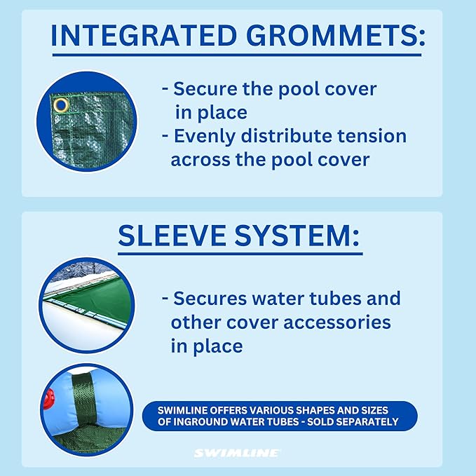 SWIMLINE HYDROTOOLS Supreme Guard Heavy Duty Winter Pool Cover for Inground Swimming Pools | for 16 X 32 FT Rectangle Pools | 21 X 37 FT Cover Size | Green/Black | Water Tube Sleeves | CO122137R